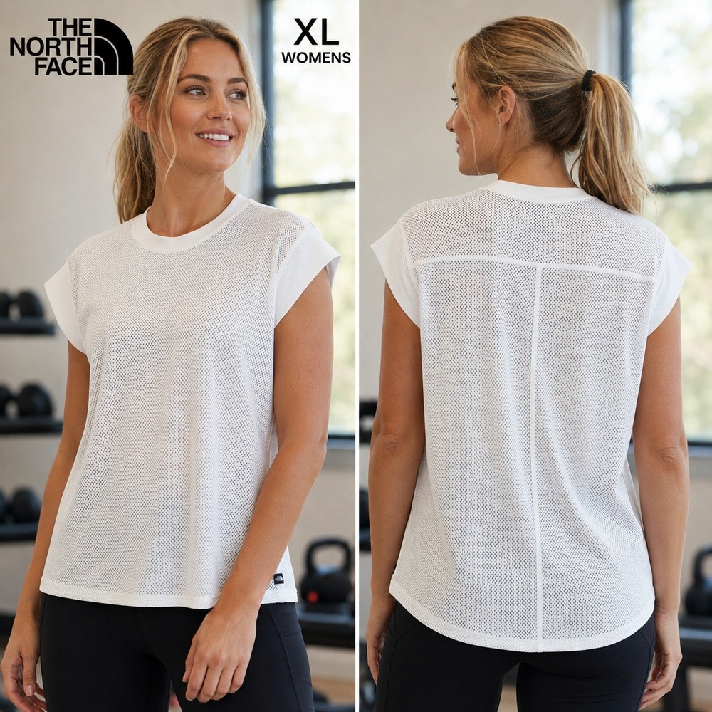 The North Face Womens XL White Mesh‎ Short Sleeve Athletic Top NF0A4AOX S20